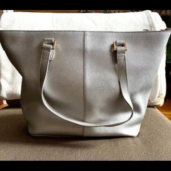 Dkny Metallic Silver Saffiano Leather Large Shopper Tote - Picture 2 of 7